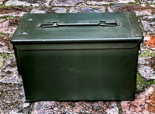 Ammunitionskasse, stål 28 x 14 x 18 cm, sold robust transportkasse med bærehåndtag