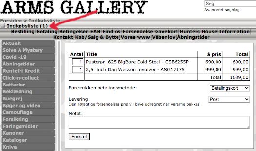 Bestillingsliste indkøbsliste ved varebestilling i Arms Gallery