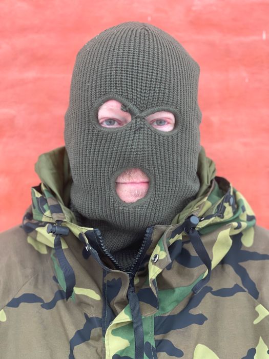 Balaclava commandohue 3 huller grøn oliven drape OD strik