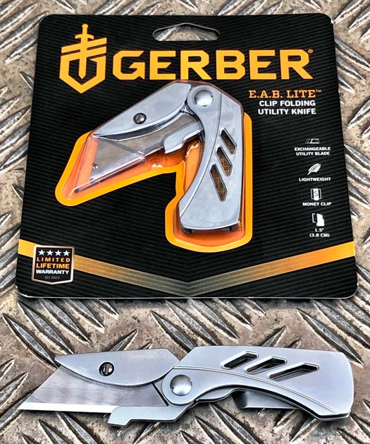 Gerber E.A.B. Lite foldekniv med udskifteligt vinduesskraberblad, stålgreb og clip