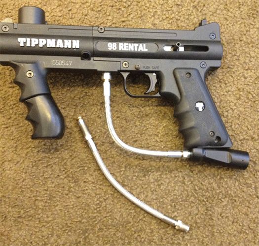 Ny type slange på Tippmann 98 Rental den har omløbere i begge ender