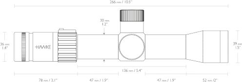 Hawke Airmax 30 Touch 3-12 x 32 AMX IR sigtekikker med sidewinder dimensioner