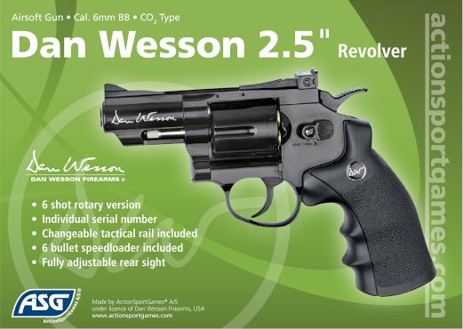 ASG 17175 Dan Wesson 2,5 tomme snubnose revolver 6 mm BB softairgun i sort